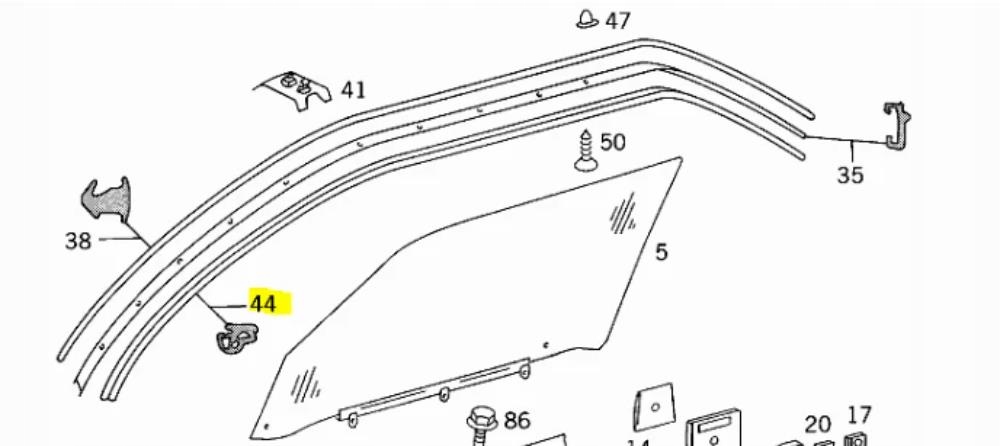 Uszczelka długa ramy - dach-drzwi Mercedes 124 Coupe C124 - obrazek 2
