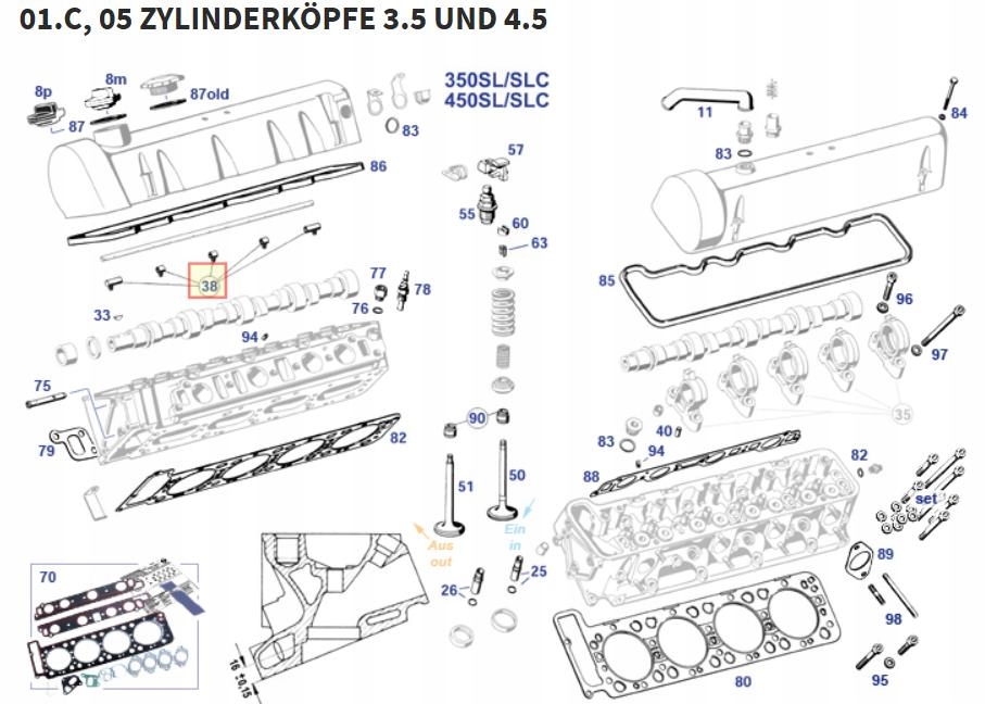 Prowadniczki olejowe wałków rozrządu Mercedes 107 350 i 450SL SLC Nowy - obrazek 2