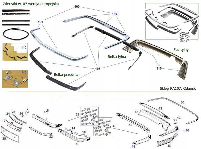 Zderzaki nowe Mercedes 107 SLC SL komplet Zamiennik - obrazek 5